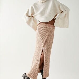 Myrrh Combo Knit Sweater and Tan Midi Skirt Free People